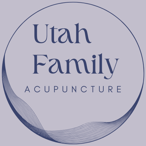 Logo with text 'Utah Family Acupuncture' inside a circular design with wave patterns at the bottom.