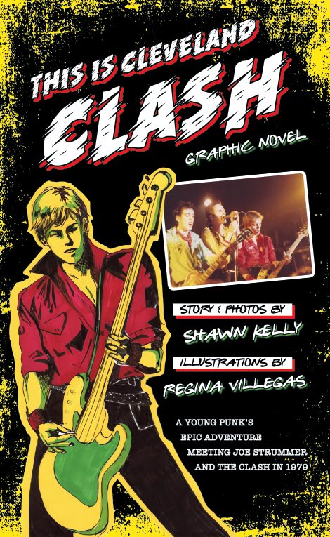 Cover of a graphic novel titled 'This is Cleveland Clash' featuring a girl with a guitar, band photo, and text details.