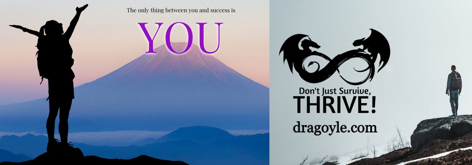 Silhouette of a person with arms raised against a mountain and sky, with the word 'YOU' in purple above.