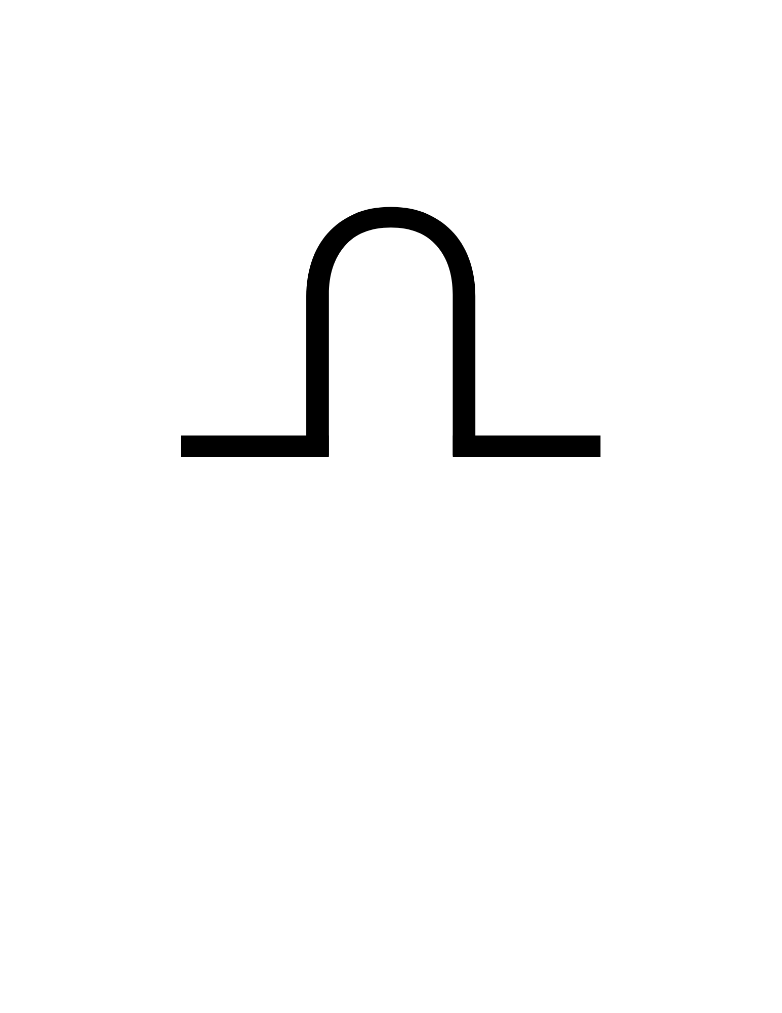 A black, U-shaped line with horizontal lines extending from each side on a white background.