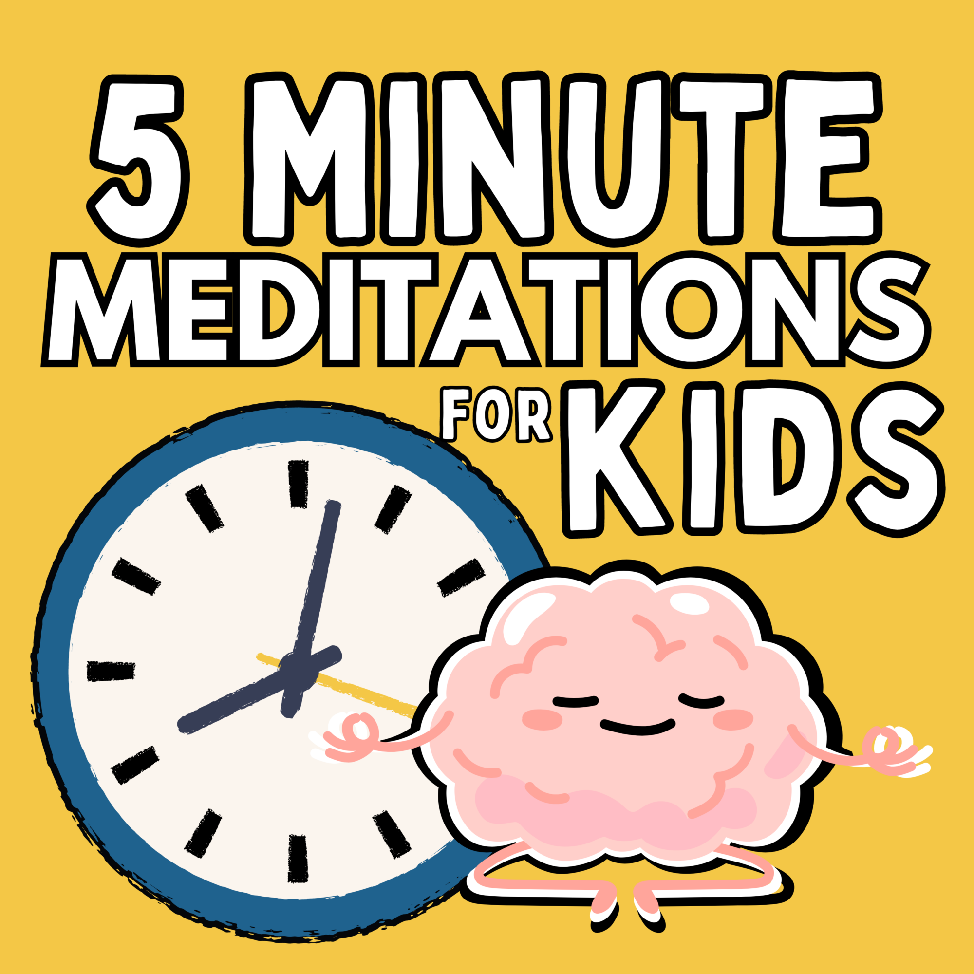 Colorful illustration of a clock and a smiling pink cloud with closed eyes, arms, and legs, on a yellow background.
