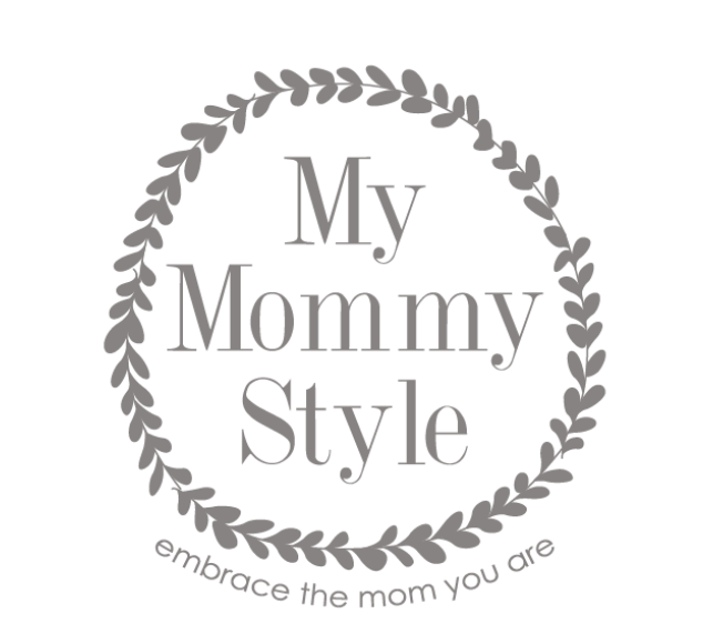 Text reads 'My Mommy Style' inside a laurel wreath with the phrase 'embrace the mom you are' below.