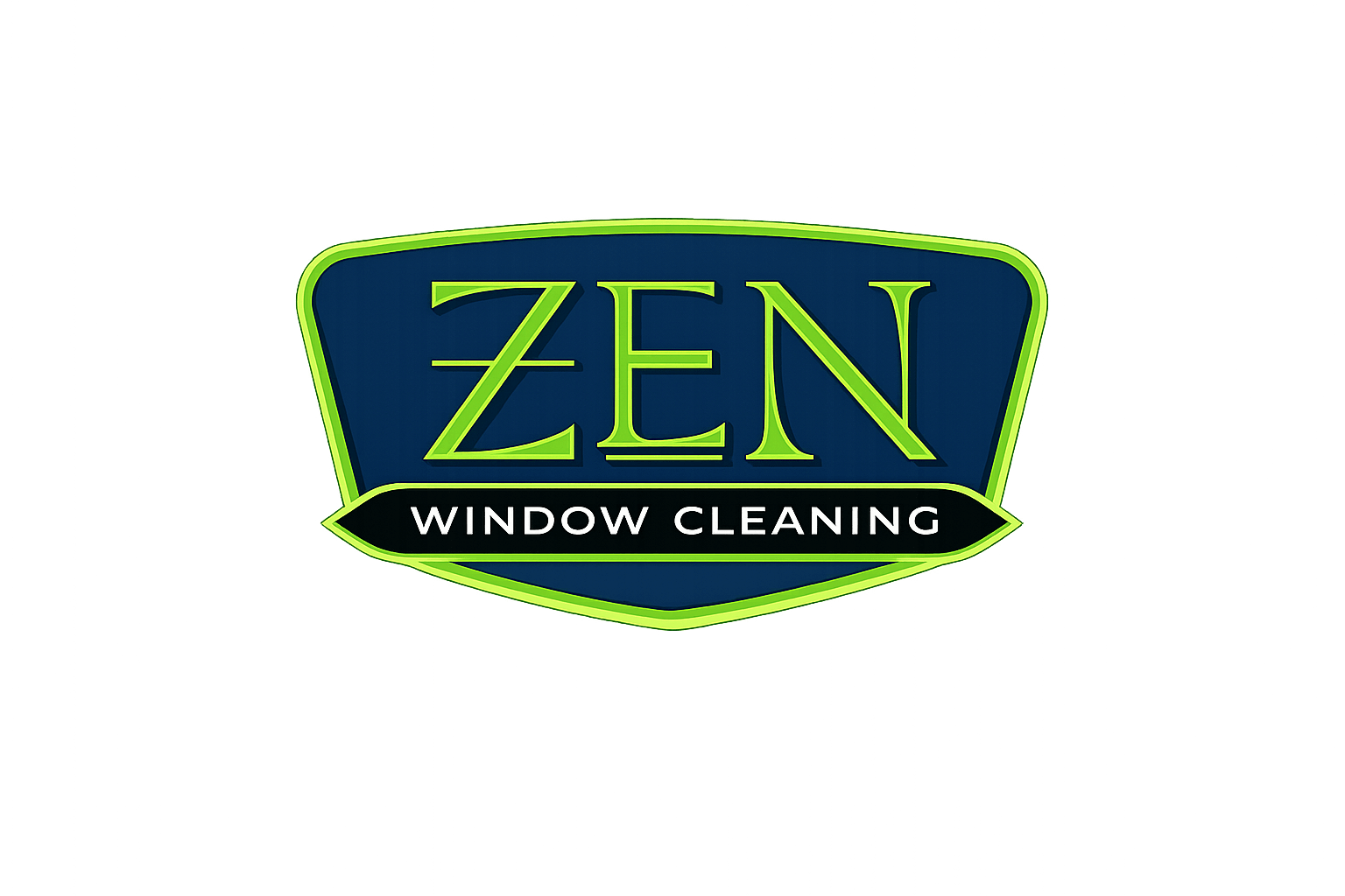 Logo with the word ZEN and window cleaning text on a black background.