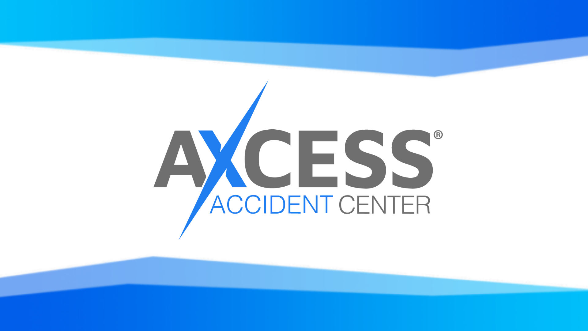 Logo with the words 'ACCESS Accident Center' and a blue lightning bolt, on a white background with blue accents.